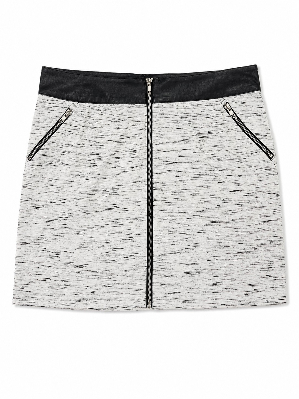Rock & Republic Heather Gray Knit Zip-Front Mini Skirt with Black Waistband